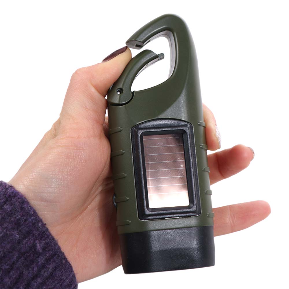Solar Powered LED Flashlight Hand Crank Outdoor Camping Flashlight  Saving Space for Backpack