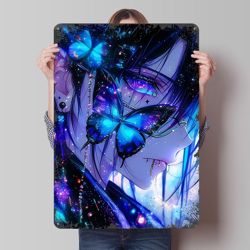 

Blue Butterfly Anime Girl Tinplate Poster Customized Wall Art Vintage Retro Metal Signs for Setup Decorations Decoration Gaming 20x30cm（7.8x11.8inch）