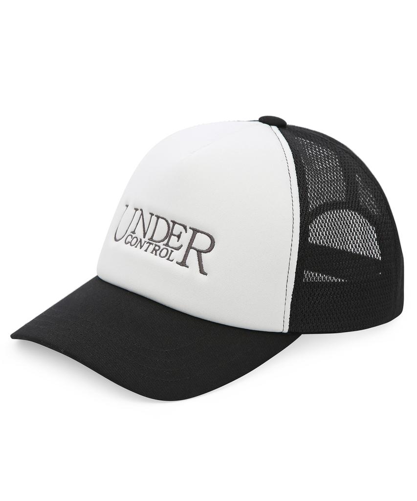 Eondeokeonteulol Summer Mesh Sunblock Logo Color Block Ball Cap Unisex Baseball Cap Signature / Mesh Trucker Black