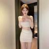 Lace Splicing Mesh Sleeveless Tube Top Dress Women's Summer Slim-fitting White Skirt Pure Waist and Hip Short Skirt