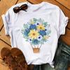 Cute Cartoon Flower Balloon Half Sleeve Base Bf Wind Round Neck Short Sleeve T-shirt Woman Harajuku  Oversized T Shirt