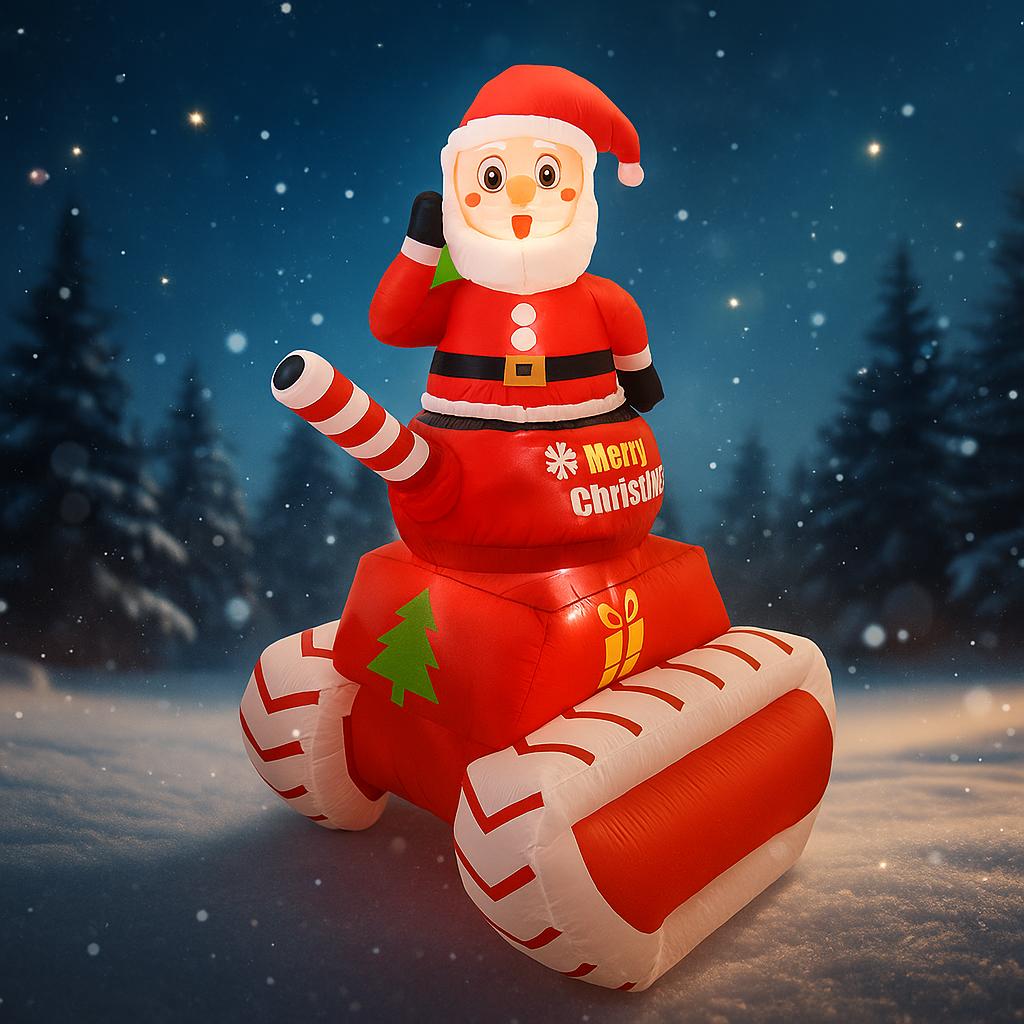 5.91FT Inflatable Santa Claus On Tank Christmas Decoration Toy Xmas Home Ornament Christmas Supplies for Yard Festive Gift