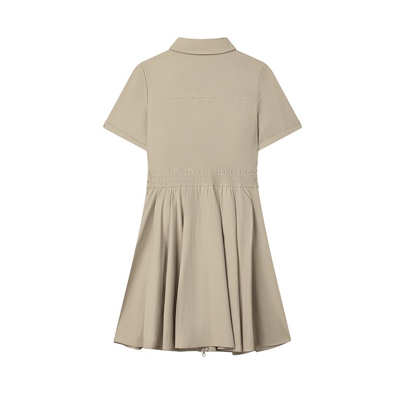 Fila Original Skin-Friendly UV Resistant Versatile Simple Cool Short Sleeve Dress Women Dresses Khaki F11W529301F-LK