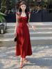French Style Burgundy Backless Summer Dress for Women - Elegant, Exquisite, and Perfect for Beach Vacations