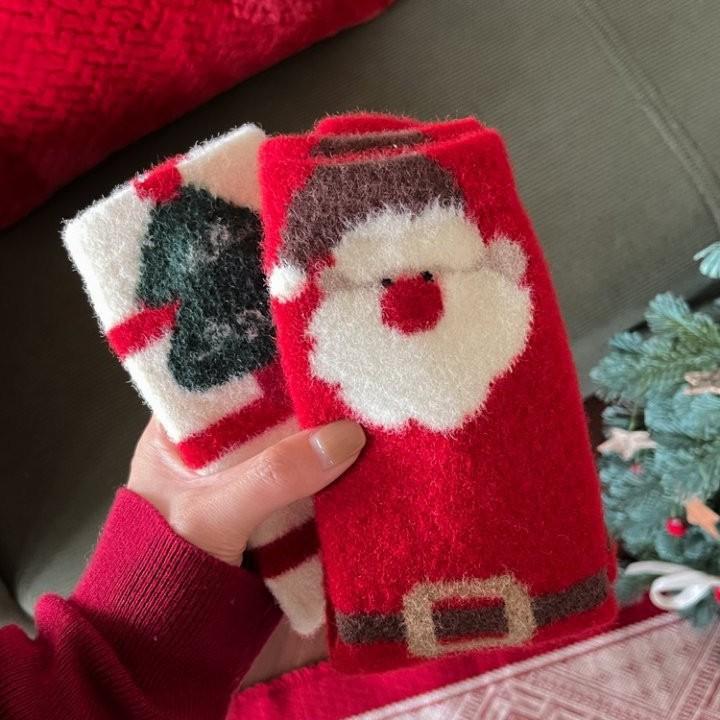 Christmas Stockings Medium Tube Socks Red Socks Plush Warm Australian Velvet Thickened Cute Cartoon No Hair Loss Sleep Stockings