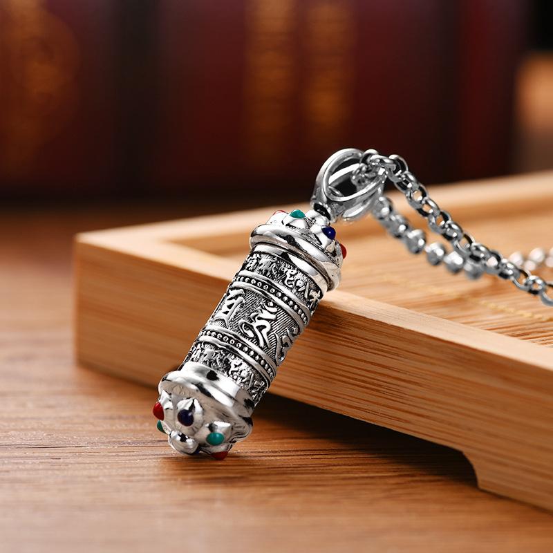 Six Characters Mantra Sterling Silver Pendant Hollow Open Loading Necklace Gawu Box Pendant Pendant Men and Women