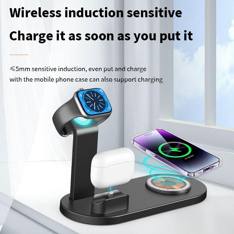Portable 15W 3-in-1 Fast Wireless Charger Stand Holder OTP Protective Multiple Charging Station for Phone Earphone Smart Watch