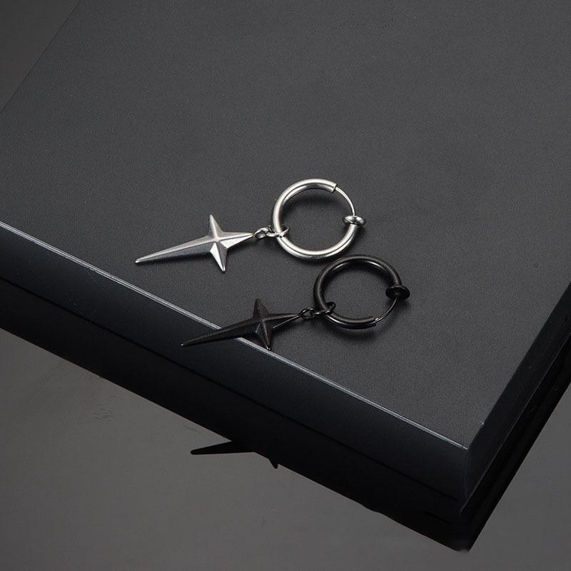 Non-fading Titanium Steel Cross Star Ear Clips - Unisex Retro Hip Hop Punk Jewelry