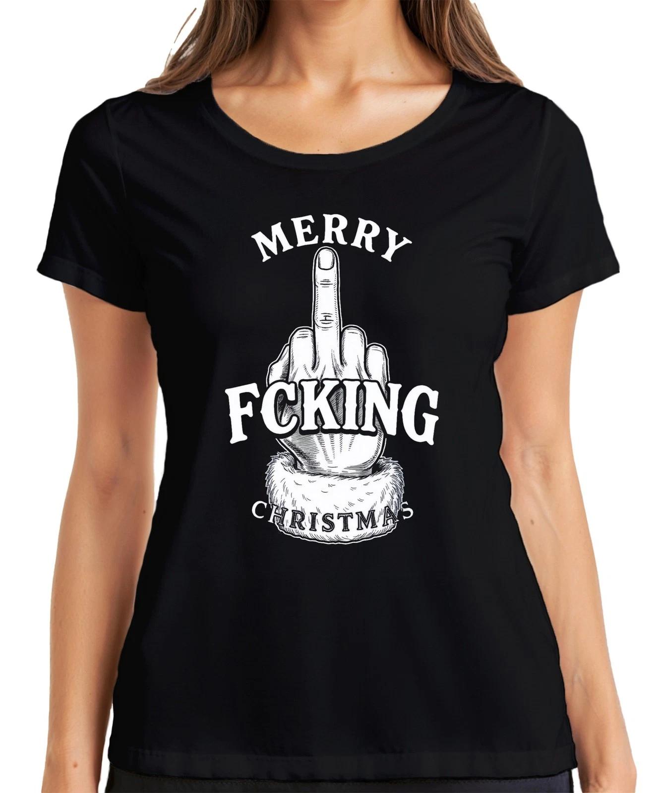 MERRY FCKING CHRISTMAS Mittelfinger sarkastisch Weihnachten frech Damen T-Shirt XXL