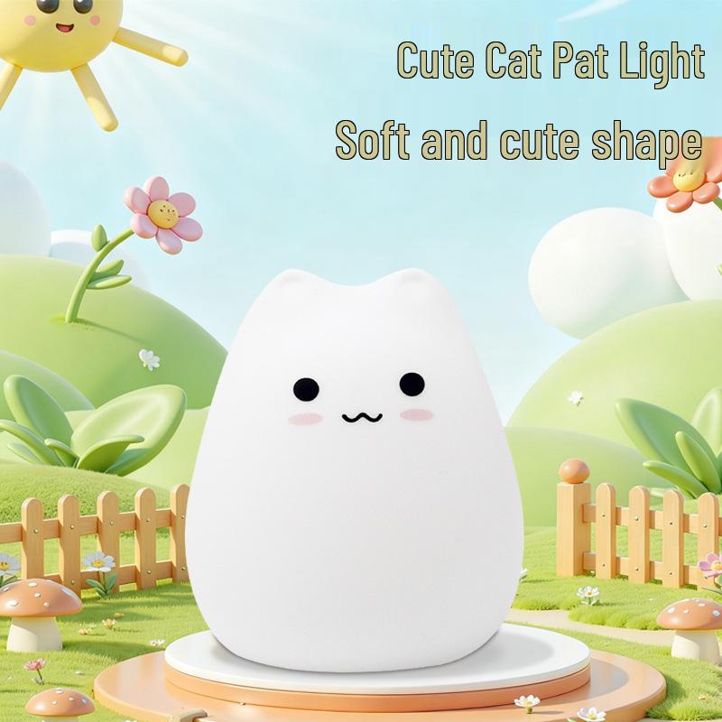 Cross-border Cute Cat Silicone LED Night Light for Kids - Color-Changing Atmosphere Light & Creative Gift
