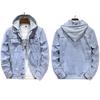 Mens Washed Denim Jacket With Detachable Hood Casual Outerwear