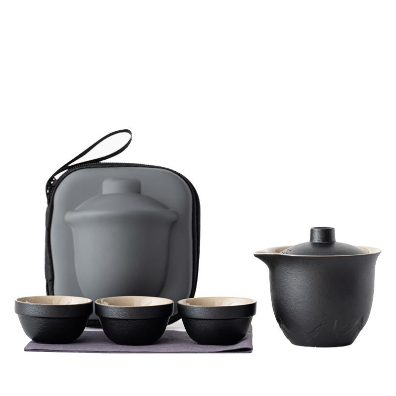 Camping business trip express cup simple retro coarse pottery portable travel tea set small set kung fu brewing teapot teacup
