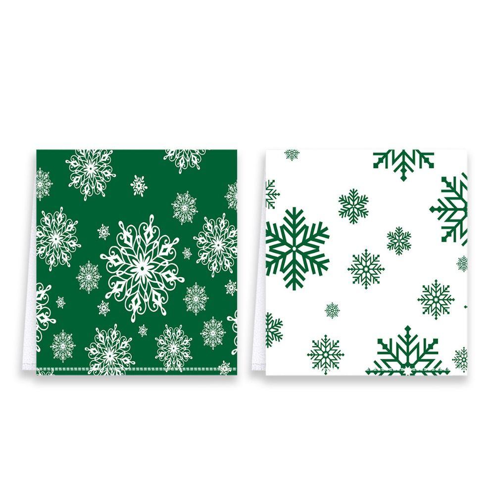 

2/4Pcs Large Christmas Kitchen Towels Absorbent Cleaning Dish Towels Party Supplies dark green-2 pcs