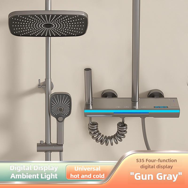 Bathroom Full Copper Constant Temperature Pressurized Rain Shower Household Digital Display Shower Head Set