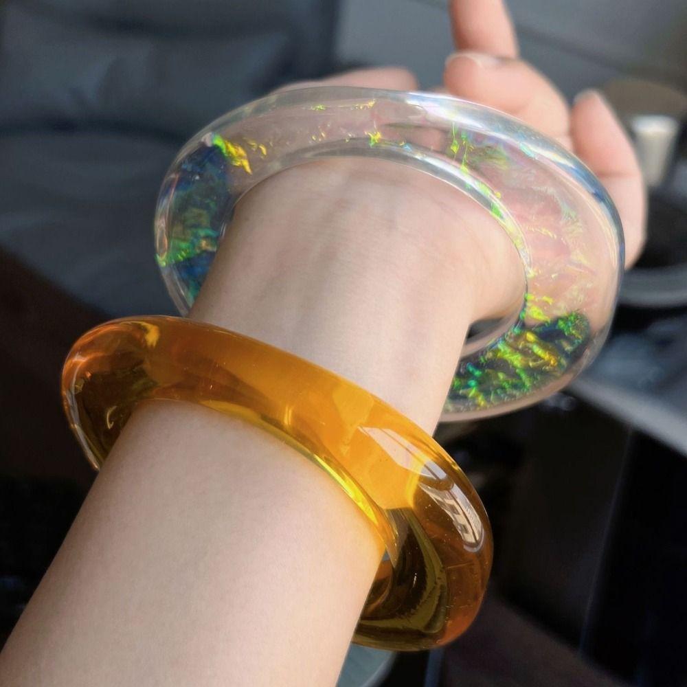 Shining Exaggerate Resin Bracelet Simple Women Hand Ring Temperament Transparent Bangle Daily
