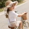 Elegant Summer Kids Straw Hat with Lace Wide Brim Cute Breathable Sun Hat Shoulder Bag for Girls Beach Outdoor Sunscreen