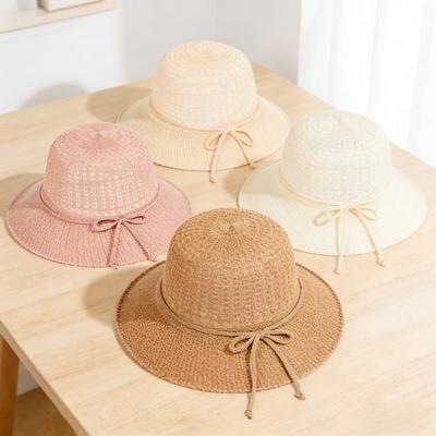 Frühlings- und Sommer-Damen-Sonnenschutz-Sonnenschirm Strohhut mit breiter Krempe Eimerhut Hohl atmungsaktiv Strandurlaub Freizeit Strohhut