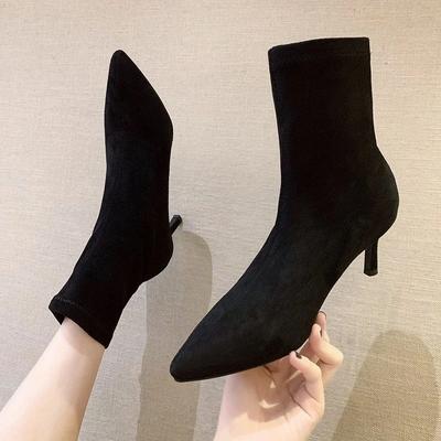 Fashion Ladies Shoes 2024 Fashion Sleeve Women Boots Autumn Pointed Toe Suede Solid Sexy Dress Middle Tube Stilettos or Thin Heels Boots