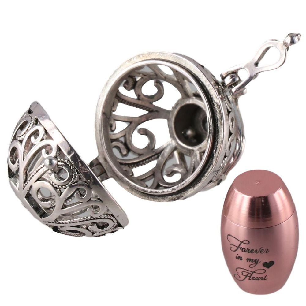 Keepsake Cremation Jewelry-Vintage Hollow Flower Urn Necklace for Ashes, Forever In My Heart Memorial Locket Pendant Jar