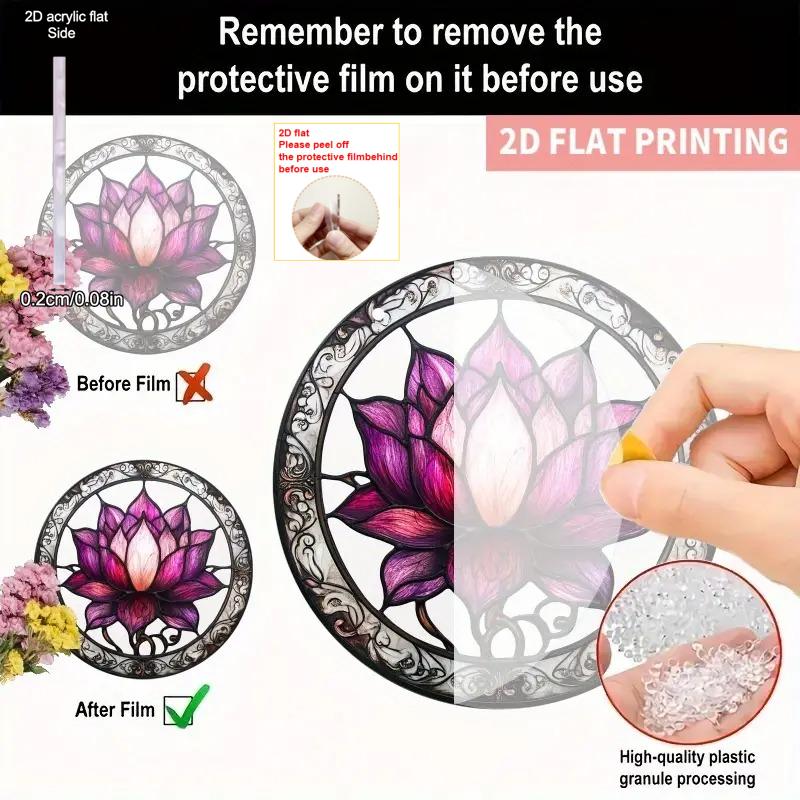  Elegant for Lotus Flower Sun Catcher, Round Acrylic Sign, Stained Glass Style Window Hanging Decoration, Romantic, Perfect for Home Decoration  