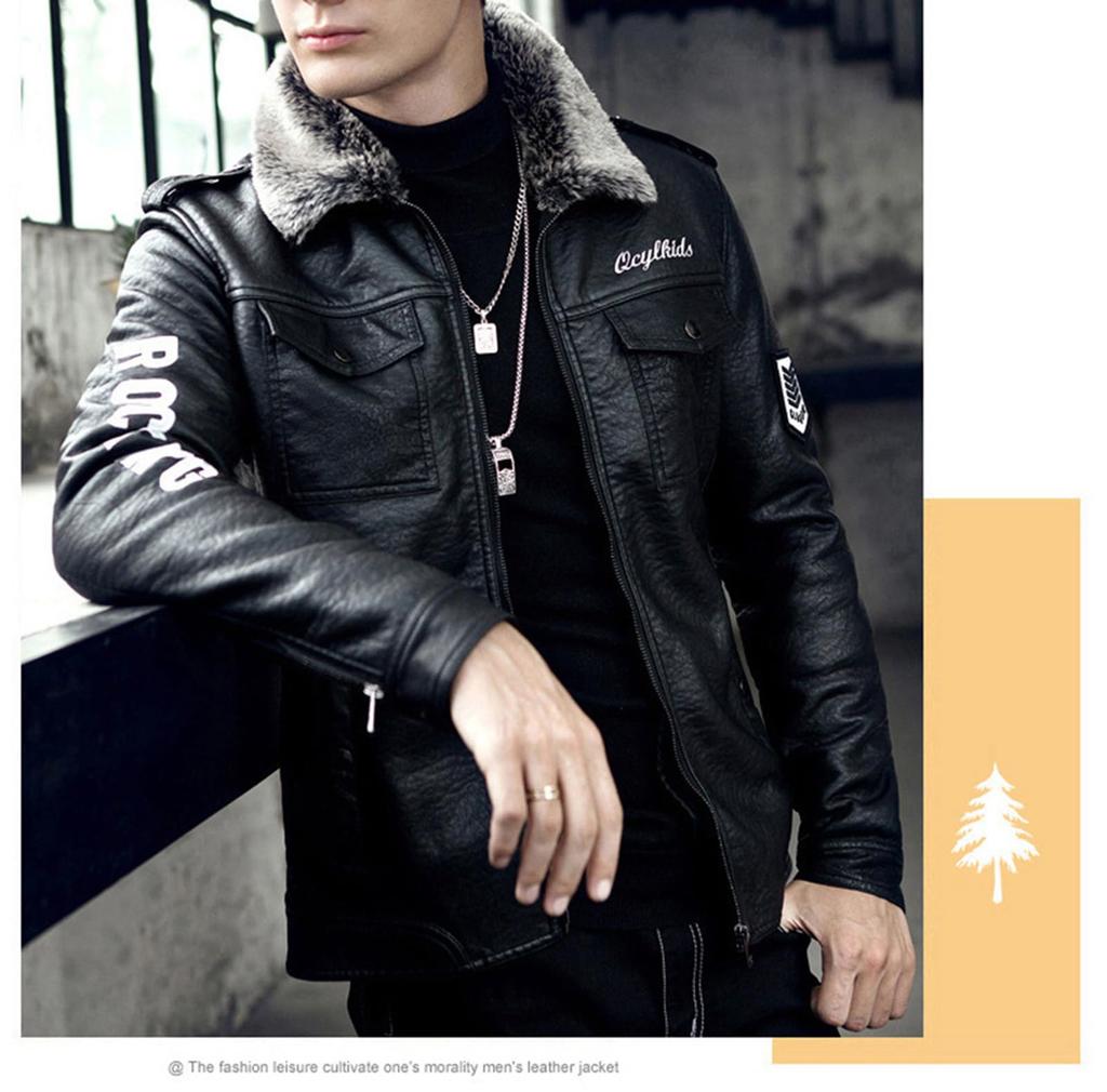 RENHE Leather Winter Motorcycle Jacket with Fleece Warm and PU Leather Jacket with Abrasion Size XL Men's Jacket, Lining, Windproof, Resistance,