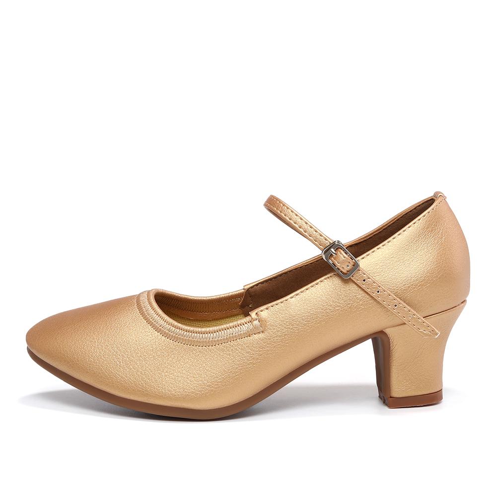 LeatherModern Dance Shoes Women Soft Sole Latin Ballroom Standard Dancing Shoes 5CM Square Heel 34 коричневый