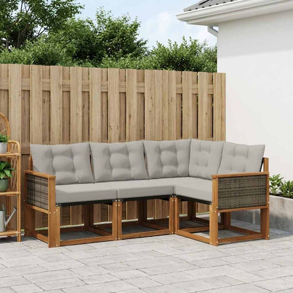 Outdoor Sofa Set with Cushions 4 pcs Natural and Light Grey