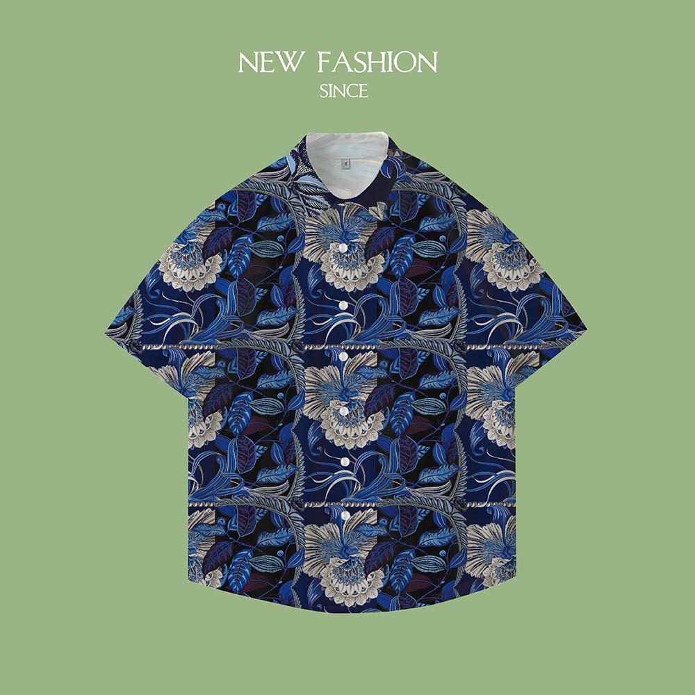 Men'S Shirt Summer Flower Fashion Casual Short Sleeve Flower Shirt Men'S