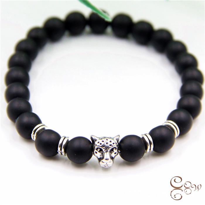 Retro Frosted Volcanic Stone Lion & Leopard Head Bracelet