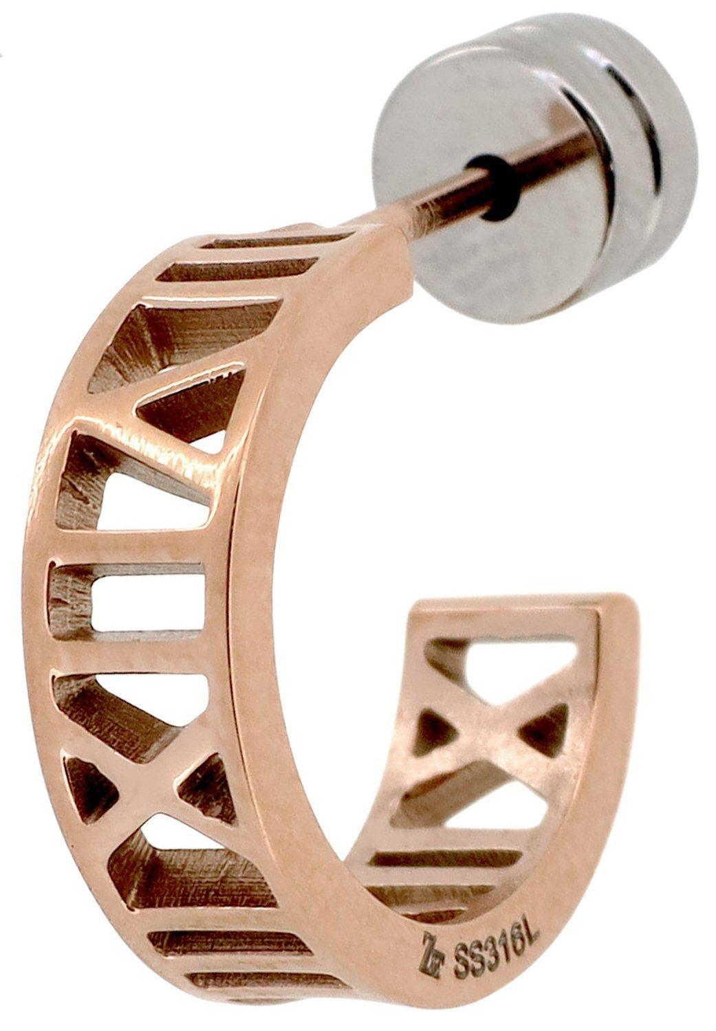 

Zanipolo Terzini Roman Numeral Half Hoop Stud Earrings in Rose Gold and Surgical Stainless Steel (Single Earring)