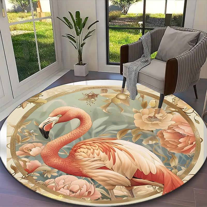 1pc Flamingos Carpet for Room Floor Mat, Comfortable Office Chair Printed Round Rug, Beautiful Hotel Rug