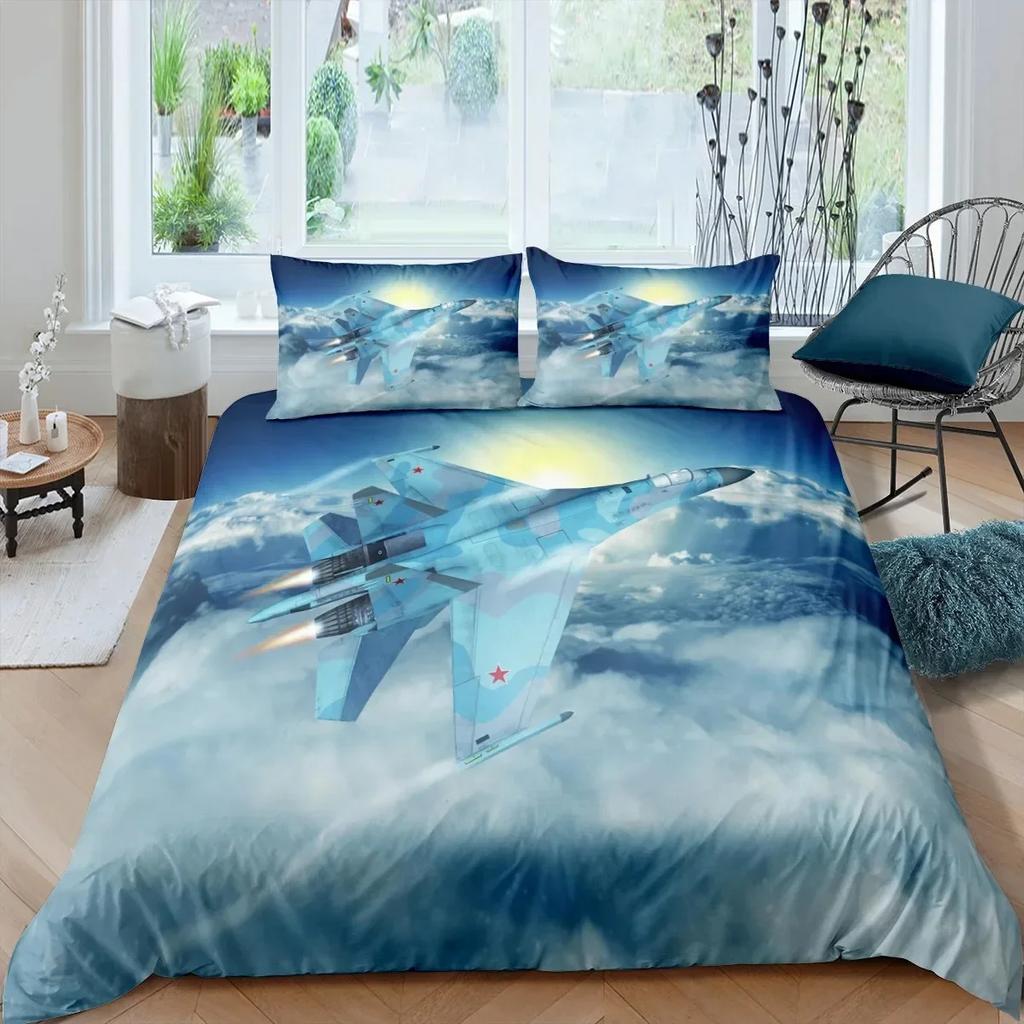 Airplane Fighter Flying Jet Comfortable Duvet Quilt Cover Pillowcase Bedding Set Children Bedroom Decoration Home Textile