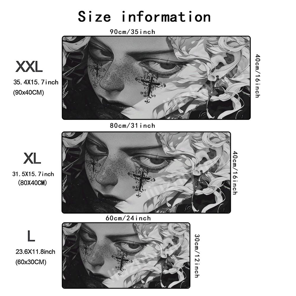 Anime Girl Mouse Pad Large Computer Office Game Table Mat Rubber AntiSlip Stitched Edge Keyboard Mats 90x40 Xxl Desk Pads
