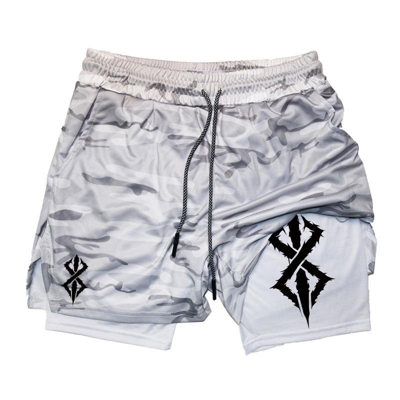 Grafische 2-in-1-Trainingsshorts für Herren, Fitnessstudio, Workout, Laufen, Performance-Shorts mit Handy-Tasche, Schnelltrocknend, Atmungsaktiv, Leicht L gray