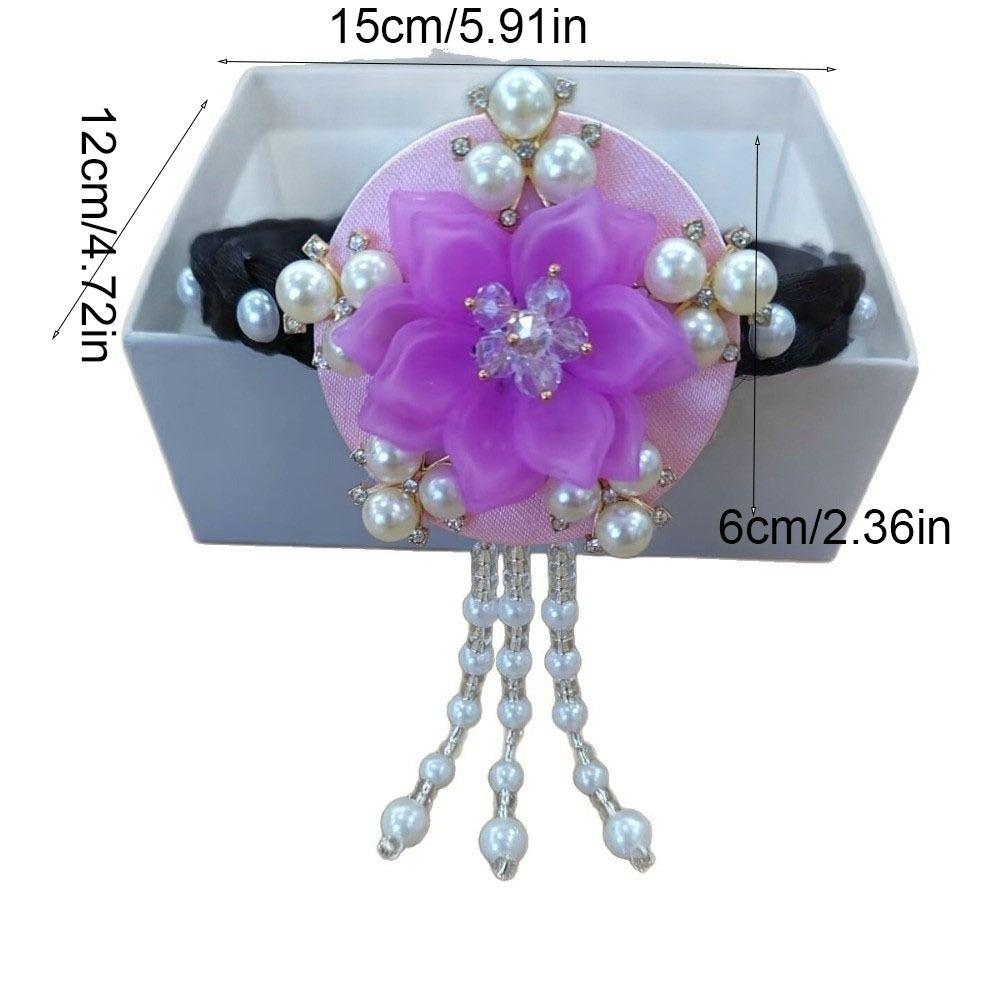 Fashion Flower Korean Headband Tassels Traditional Hanbok Hairband Headdress Pearl Stage Dance Hair Hoop Ladies