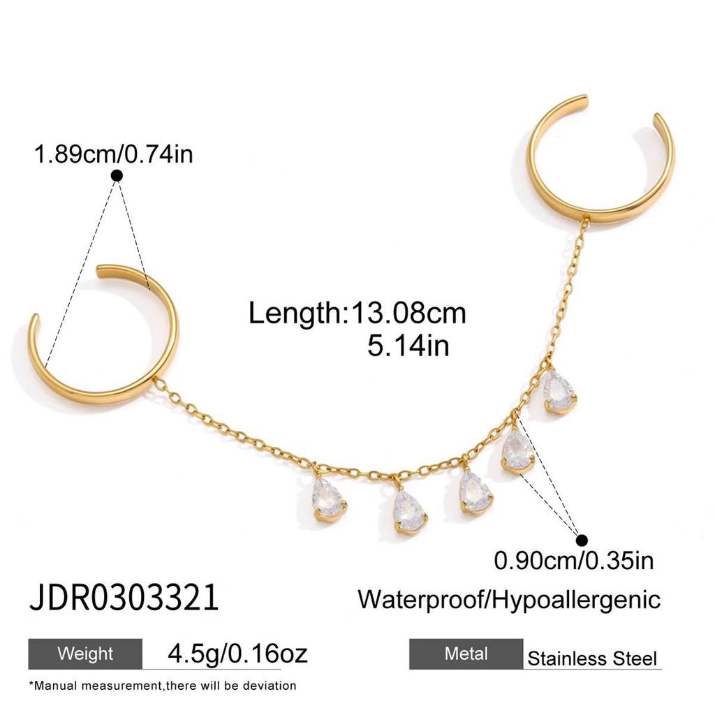 18K Gold Plated Zirconia Tassel Water Drop Open Ring for Women - Classic Stacking Design