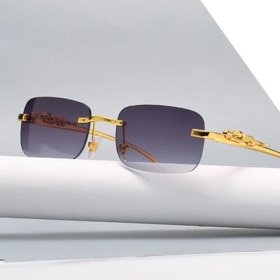 Vintage Rimless Square Sunglasses Women Men Luxury Brand Designer Popular Travel Driving Metal Leopard Head Sun Glasses Uv400