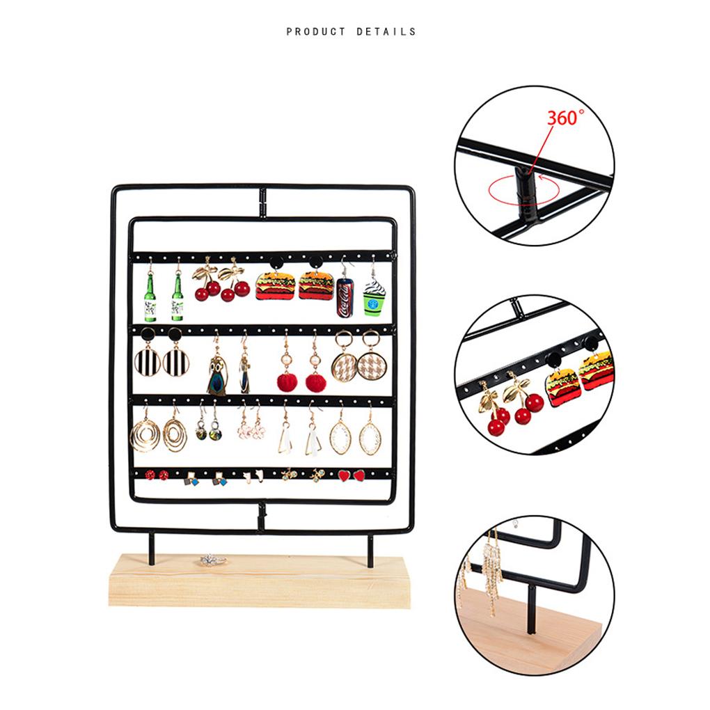 Jewelry Holder 5 Layers Ear Card Rotating Stand Earrings Pendant Hanger Wood Base Jewellery Rack Showcase Organizer