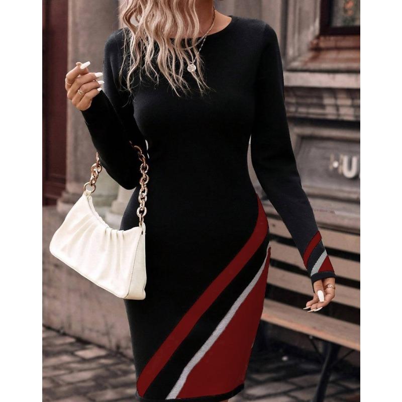 IHUASU Fashion Autumn Winter Long Sleeve O-Neck Casual Dresses