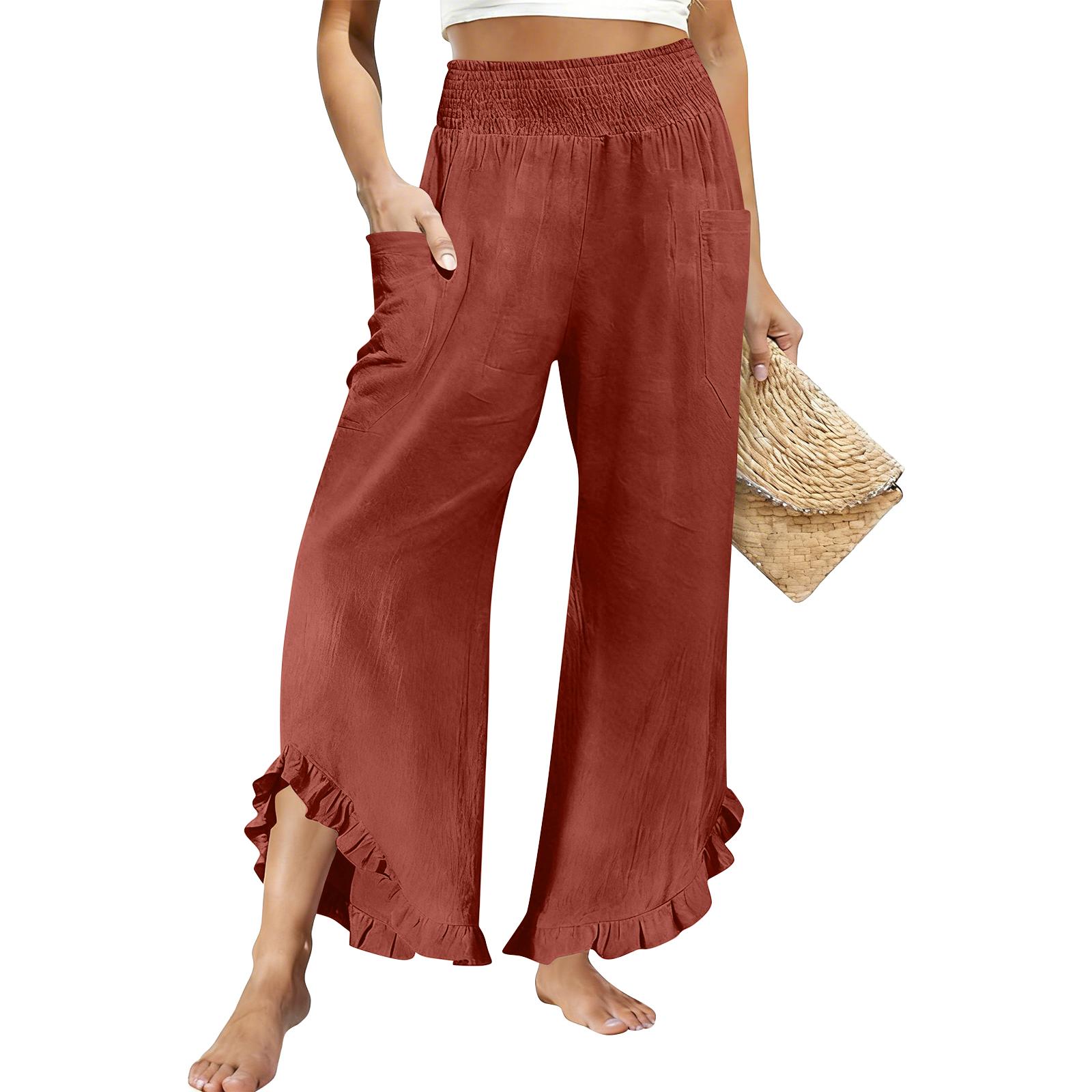 

Women s Casual Fashion Cotton-Linen Blend Wide-Leg Pants With Side Pockets L