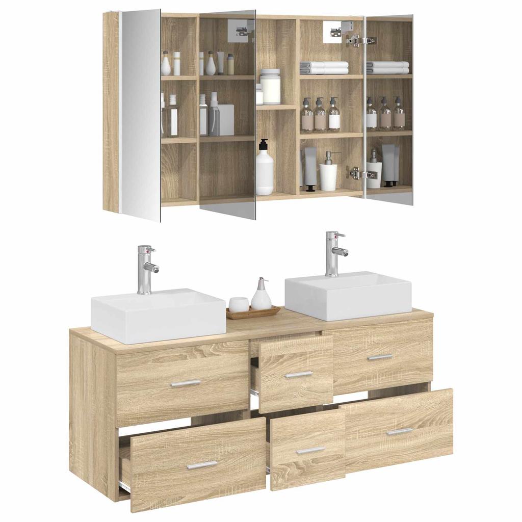 Bathroom Furniture Set 4 pcs Sonoma Oak Engineered Wood and Glass