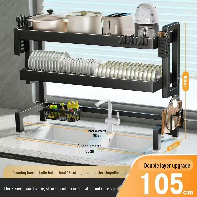 Multi-Functional Kitchen Sink Organizer and Dustproof Dish Rack