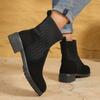 Fashion Women's autumn winter new thick heel short boots retro midsole simple comfortable daily casual knitted women's boots