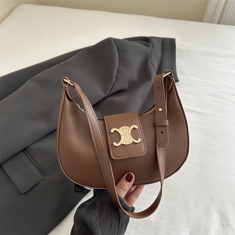 

Stylish High-quality Chic Pu Leather Moon Bag For Trendy Street Fashion Enthusiasts коричневий