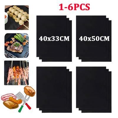 1-6pcs Non-stick BBQ Grill Mat 40*33cm Baking Mat BBQ Tools Cooking Grilling Sheet Heat Resistance Easily Cleaned Kitchen Tools Bbq Accessories