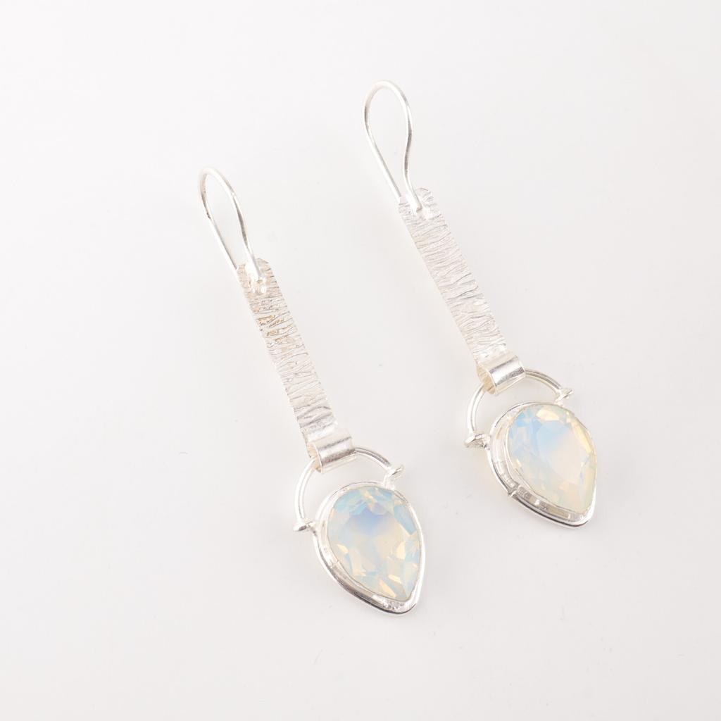 Milky Opal Gemstone 925 Solid Silver Jewelry Handmade Drop/Dangle Earrings 2.3" EE-166-16