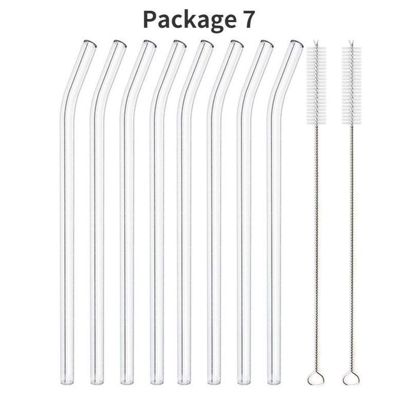 

Соломинки из боросиликатного стекла, экологически чистые многоразовые соломинки для коктейлей, барных аксессуаров, соломинки с кисточками Package 7