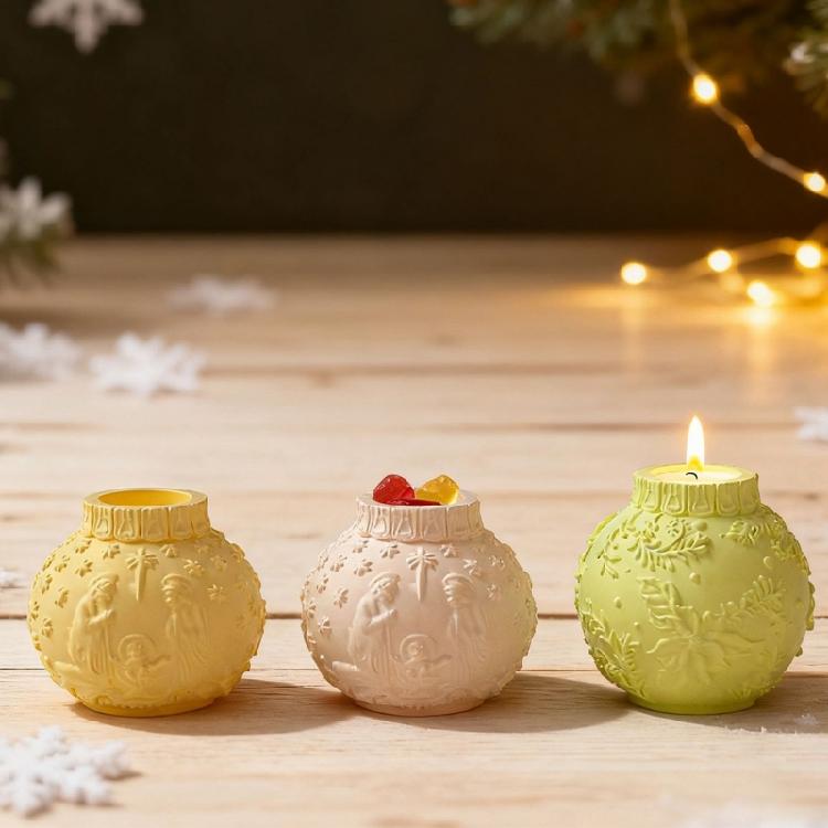 Decorative Silicone Ball Candle Mould Floral Embossing Designs Suitable For Handmade Decoration And Thoughtful Presents
