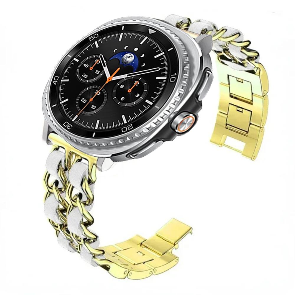 Metall+Leder Armband für Samsung Galaxy Watch 8 Classic 46mm/Ultra 47mm Mode-Armband für Galaxy Watch 8 44mm 40mm Sportband