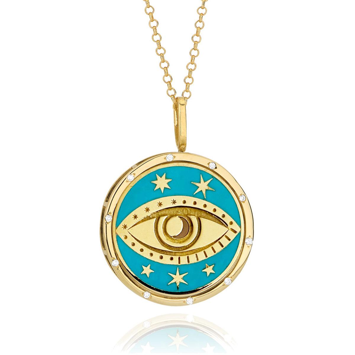 

Tarot necklace, round pendant, sweater chain, stainless steel electroplated real gold 18K color protection jewelry 45cm